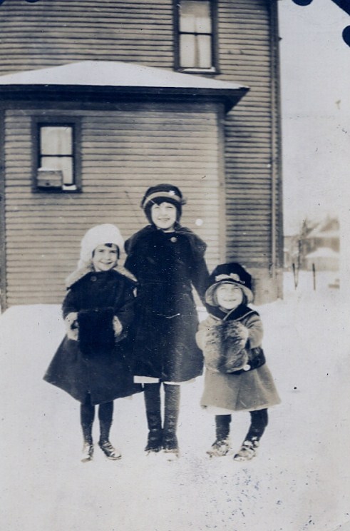 Barbara, Agnes and Marion Van Harken in the snow.
