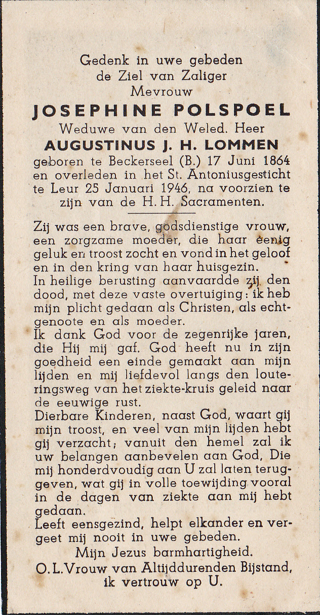 Bidprentje Josephine Polspoel 
