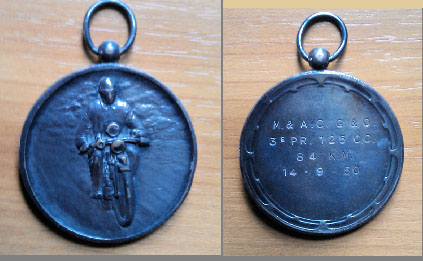 Motor- & Automobielclub Goeree-Overflakkee - Medaille - 3e prijs 125 cc 84 km gereden d.d. 14-09-1950
